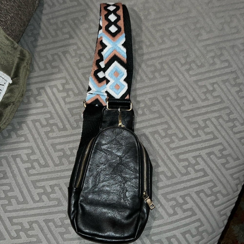 Black Sling Bag with camera strap